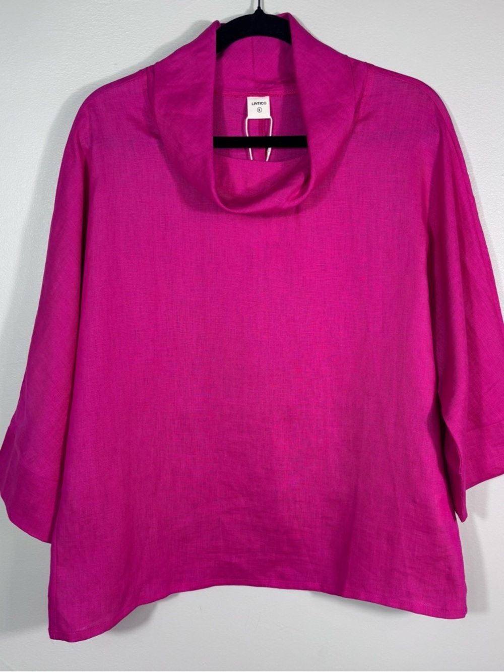 100% Linen Cowl Neck Top in Vivid Fuchsia
